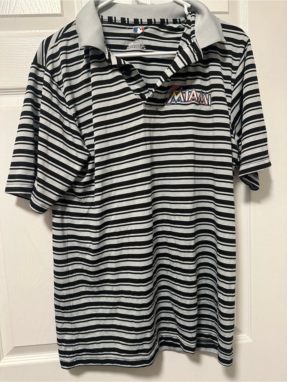 MLB Miami Striped Black and White Polo